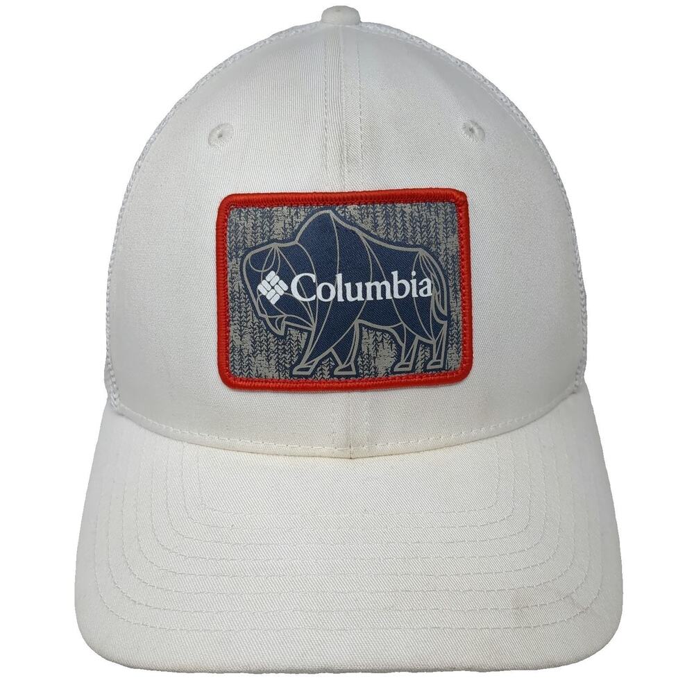Columbia Baseball Cap White M Mesh Back Bison Patch Fitted Hat Buffalo Graphic